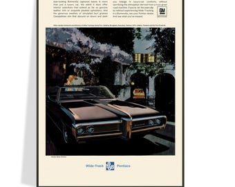 Vintage 1968 Pontiac Bonneville Advertisement Poster, Reproduction Print, Free Shipping, Mid-Century Wall Art, Father's Day Gift Idea