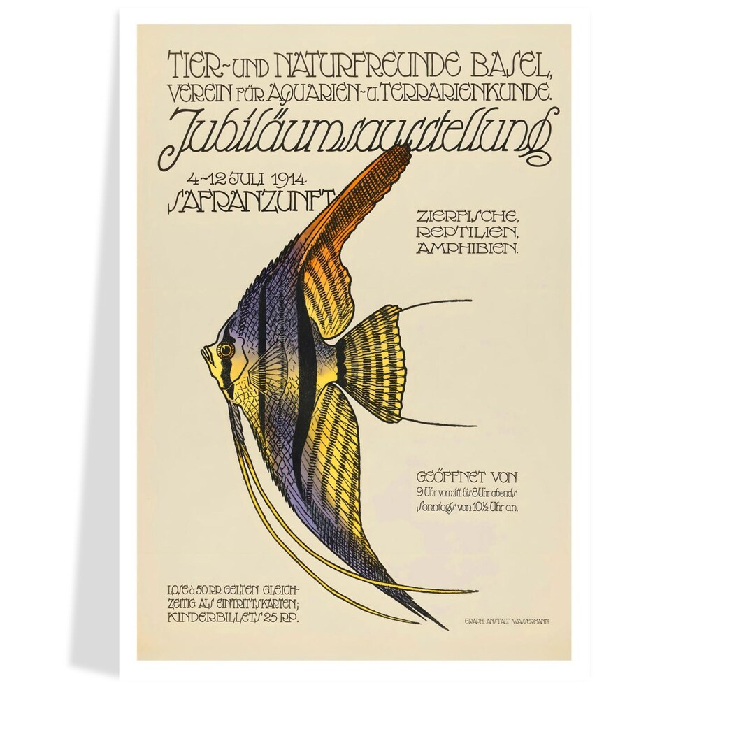 1914 Basel Exhibition Poster, Tropical Fish Wall Art, Free Shipping ...
