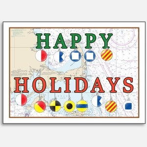 Nautical Themed Christmas Card 5x7 Inches, Maritime Signal Flag Christmas Ornaments, 10 FLAT Cards & Envelopes per set, Free Shipping