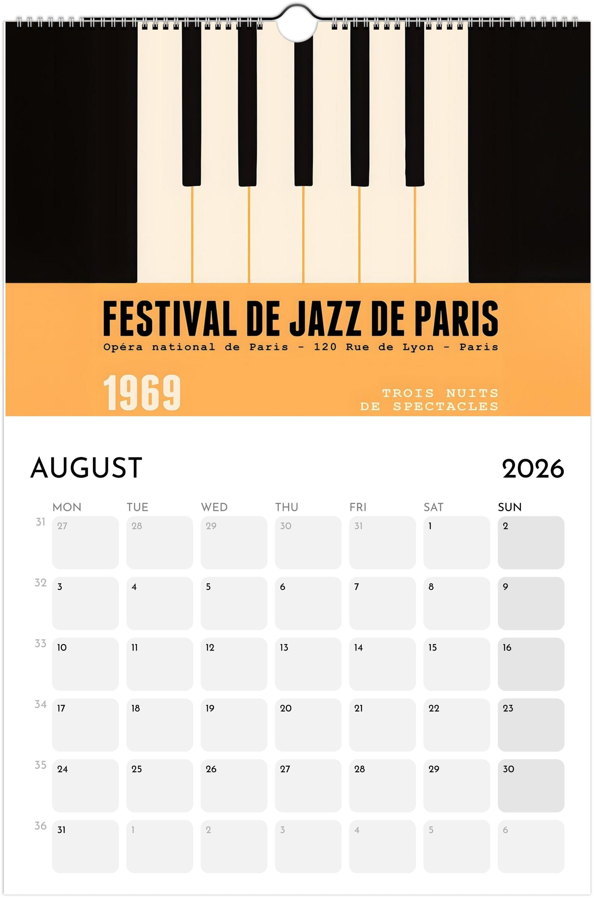 2026 Jazz Calendar (version for BUYERS INSIDE North America) Features