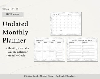 Undated Monthly Planner, Weekly planner, Printable Planner, Planner set, Planner Agenda, Instant Download, PDF, Letter, organic color pallet