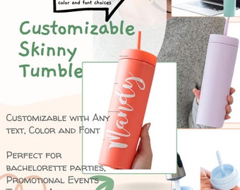 Personalized Tumbler Skinny with Lid and Straw |Any Text/Color/logo|BULK Available|Bridesmaids Parties|Teachers Gift |FREE SHIPPING