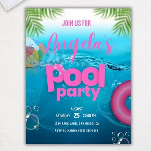 Birthday Pool Party/ Semi-Custom Party Invitation / Print-at-Home Invitations