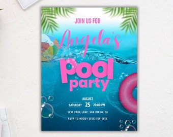 Birthday Pool Party/ Semi-Custom Party Invitation / Print-at-Home Invitations