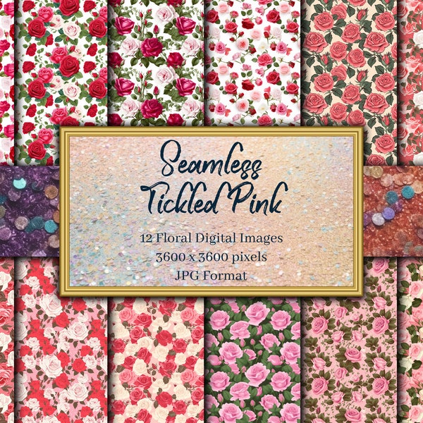 Tickled Pink - Rose Digital Paper - seamless patterns instant download printable scrapbook paper