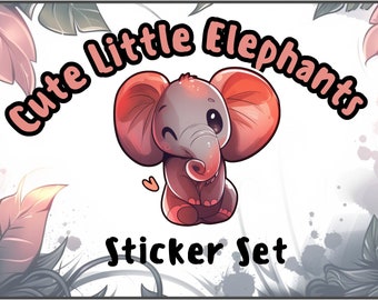 Cute Little Elephants Sticker Set, PNG, Digital stickers bundle, Printable Stickers Bundle, Sticker PNG