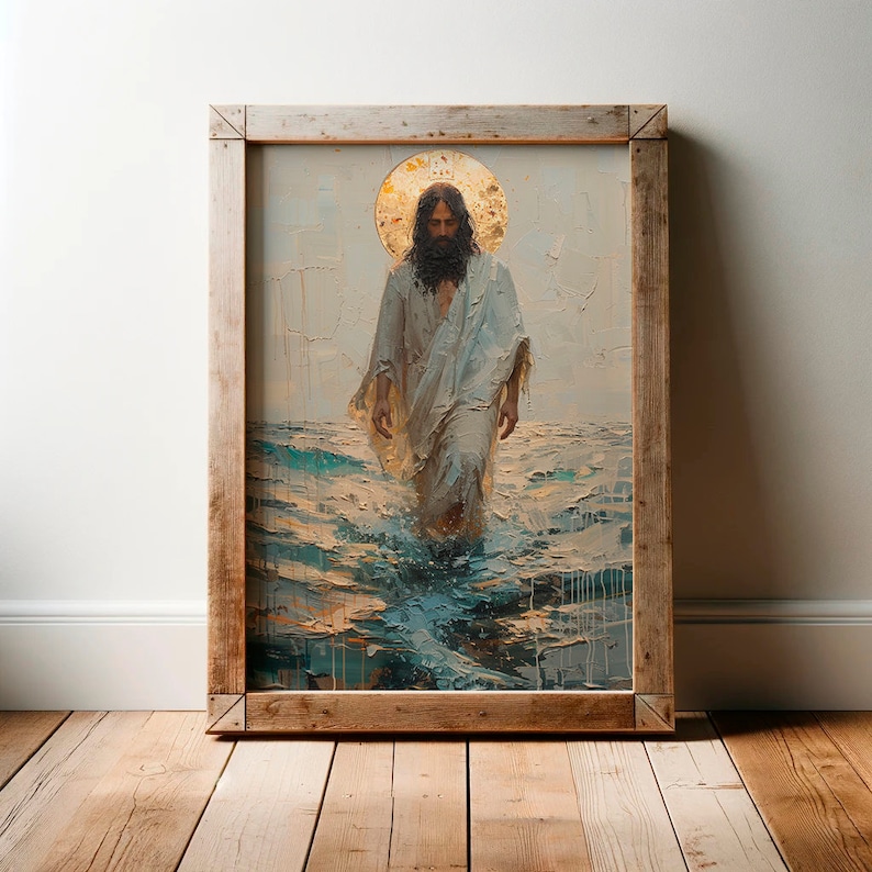 Jesus Walking on Water Print: Gold Halo Christian Art (digital Download ...
