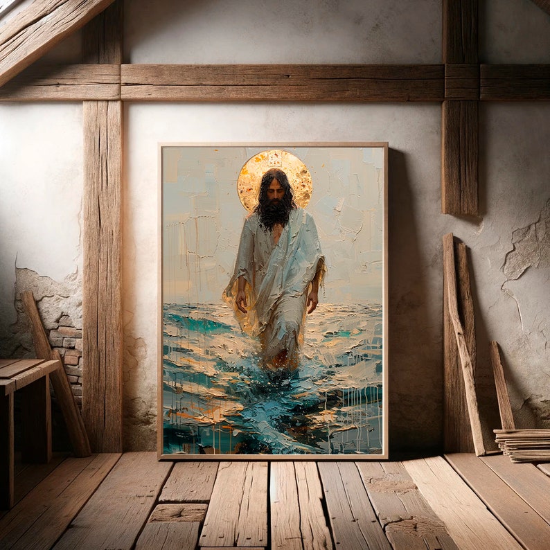 Jesus Walking on Water Print: Gold Halo Christian Art (digital Download ...