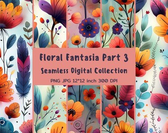 Floral Fantasia Part 3 - High-Resolution Seamless Digital Paper Collection, PNG and JPG
