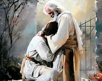 Embrace of Forgiveness: The Prodigal Son Story - A Parable Told by Jesus. 300 DPI, PNG format. (2)