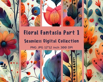 Floral Fantasia Part 1 - High-Resolution Seamless Digital Paper Collection, PNG and JPG