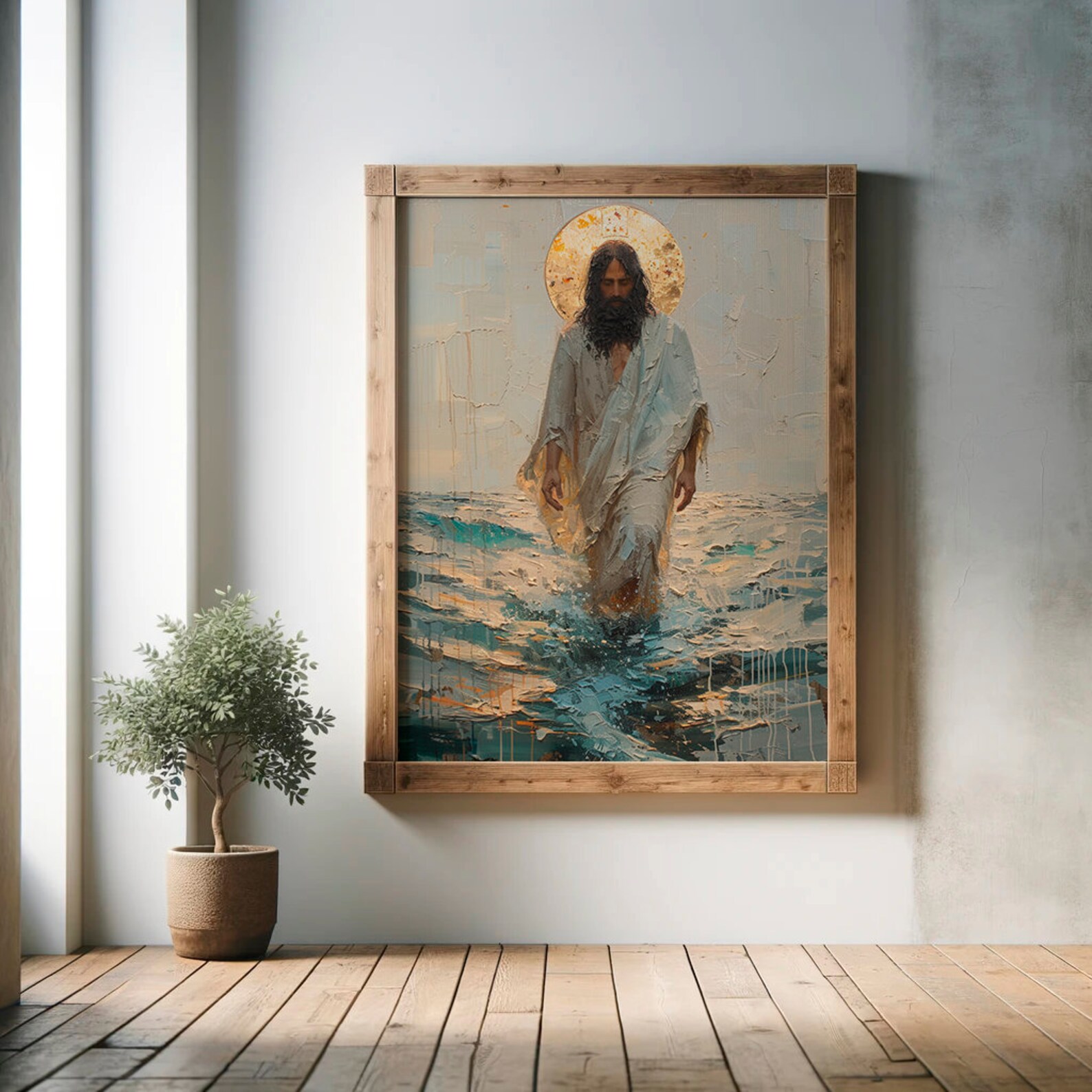 Jesus Walking on Water Print: Gold Halo Christian Art (digital Download ...