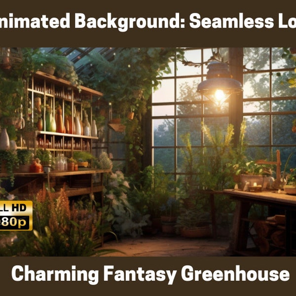 HD ANIMATED BACKGROUND Fantasy Greenhouse/ Vtuber Twitch Overlay/ Seamless Loop