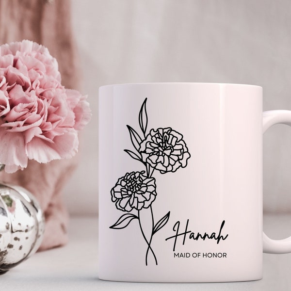 Bridesmaid Gift, Floral Mug, Personalized Mug, Bridesmaid Mug, Custom Camp Mug, Bridal Party Gift, Birth Month Mug, Maid of honor mug