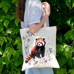 Red Panda Canvas Tote Bag, Cute Animal Lover Shoulder Bag, Eco-Friendly Market Tote, Reusable Grocery Bag, Gift for Her, Red Panda Design