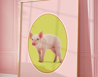 Pastel Pig Print: Farm Animal Kitchen Wall Art (Digital Download)