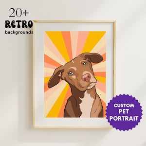 Custom Pet Portrait, Pet Portrait Drawing,  Colorful Pet Portrait, Personalized Gift, Dog Portrait, Cat Portrait, Custom Line Art, Retro Pet