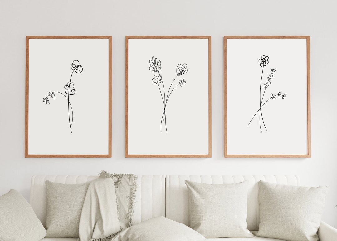 Floral Line Art Prints: Set of 3 Botanical Prints (digital Download) - Etsy
