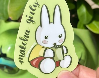 Matcha Girly bunny sticker, laptop sticker, waterproof, water bottle, cute, stickers for journal, kawaii stickers, stationary, matcha lover