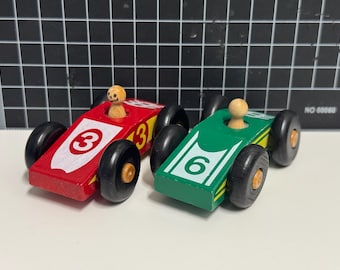Vintage The Montgomery Schoolhouse Vermont Red & Green Racecars 2.5" Wooden Toys