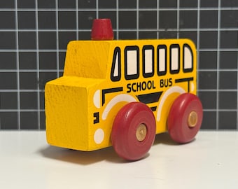 Vintage The Montgomery Schoolhouse Vermont School Bus 2.5" Wooden Toy