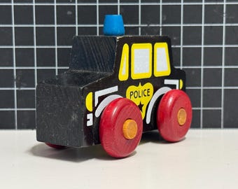 Vintage The Montgomery Schoolhouse Vermont Police Car 2.5" Wooden Toy