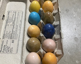 Set of 12 Alabaster Eggs With Assorted Different Colors