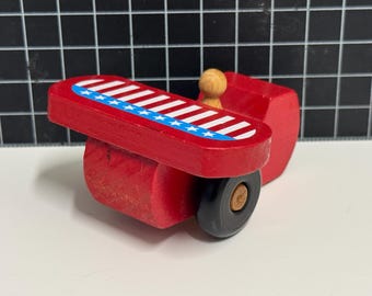 Vintage The Montgomery Schoolhouse Vermont Red Airplane 2.5" Wooden Toy
