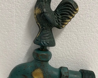 Multi-Patinated Brass Outdoor Garden Spigot/Faucet with Chicken, New
