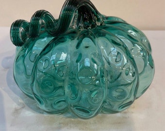 Unique Hand Blown Glass Pumpkin - Teal