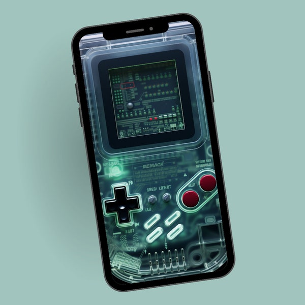 Realistic 3D Dark Green Gameboy Phone Wallpaper, Retro Gaming Phone Background, Mobile Digital Download,