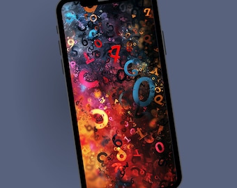 Colorful Numbers and Letters Phone Wallpaper, Unique Phone Background, Mobile Digital Download,