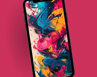 Energetyczna i kolorowa tapeta na telefon z graffiti, tło telefonu z miejską ulicą, pobieranie cyfrowe na telefon komórkowy,