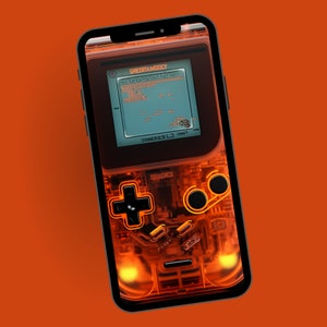 Realistic 3D Orange Gameboy Phone Wallpaper, Retro Gaming Phone Background, Mobile Digital Download,