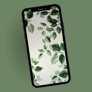 Minimalist Green Leaf Phone Wallpaper, Botanical Minimalism Phone Background, Mobile Digital Download,
