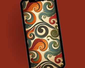 Vintage Tile Design Phone Wallpaper, Retro Pattern Phone Background, Mobile Digital Download,
