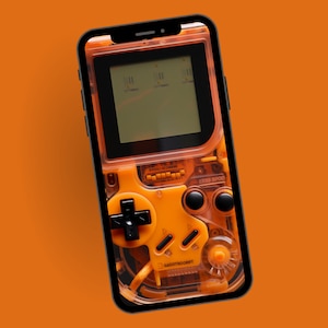 Realistic 3D Orange Gameboy Phone Wallpaper, Retro Gaming Phone Background, Mobile Digital Download,