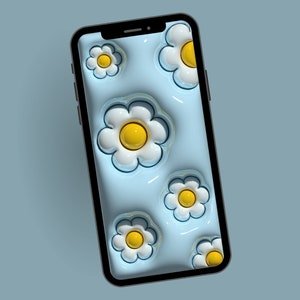 Puffy Inflated 3D Daisy Phone Wallpaper, Flower Patterned Phone Background, Mobile Digital Download,