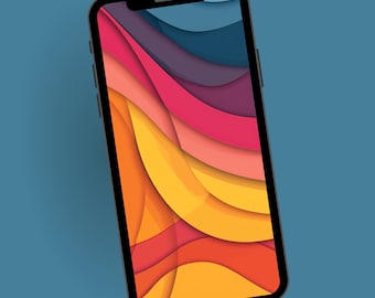 Minimalistyczna tapeta na telefon z falami, kolorowe tło (do pobrania cyfrowego)