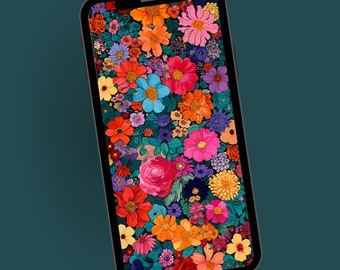 Colorful Flower Bloom Phone Wallpaper, Botanical Floral Art Phone Background, Mobile Digital Download,