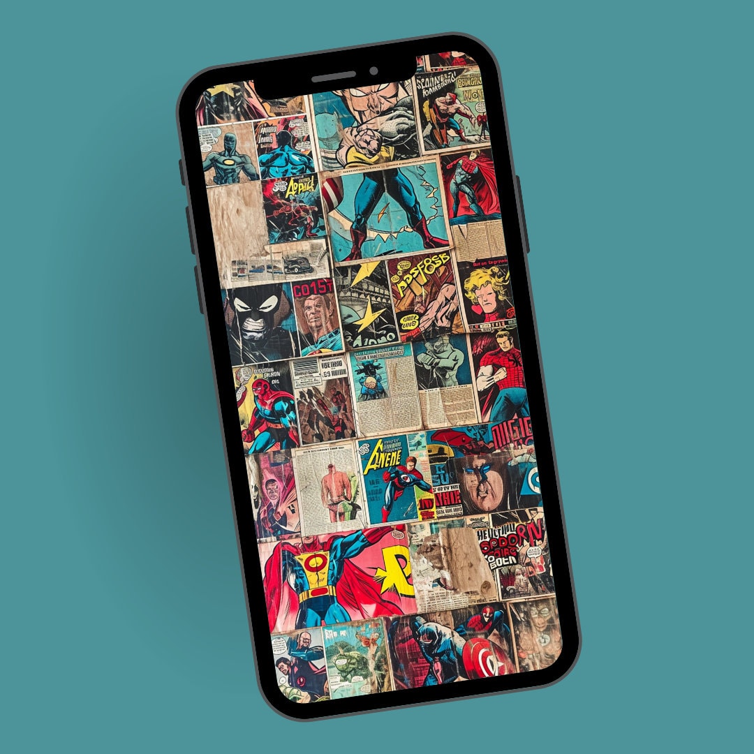 Comic Book Page With Superheroes Phone Wallpaper, Dynamic Comic Art ...