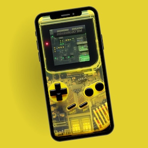 Realistic 3D Yellow Gameboy Phone Wallpaper, Retro Gaming Phone Background, Mobile Digital Download,