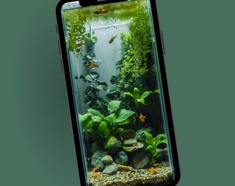 Realistic 3D Aquarium Phone Wallpaper with Green Plants, Underwater Phone Background, Mobile Digital Download,