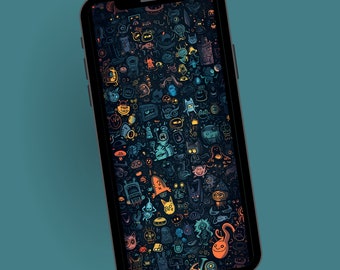 Diverse Icons Phone Wallpaper, Eclectic Digital Art (Digital Download)