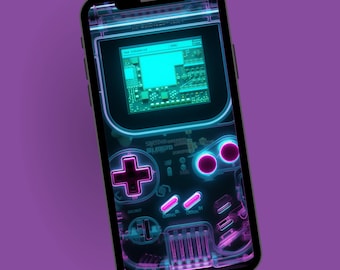 Realistic 3D Purple Gameboy Phone Wallpaper, Retro Gaming Phone Background, Mobile Digital Download,