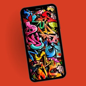 Colorful and Vibrant Graffiti Phone Wallpaper, Urban Street Phone Background, Mobile Digital Download,