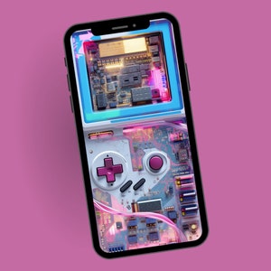 Realistic 3D Colorful Gameboy Phone Wallpaper, Retro Gaming Phone Background, Mobile Digital Download,