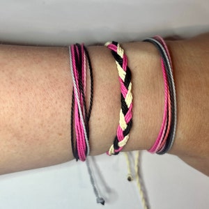 Pink and Black Boho Bracelets, Trendy Stackable Jewelry, Handmade Adjustable Bracelet
