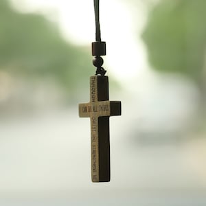 Engraved Wooden Cross Car Ornament, Christian Gift, Car Mirror Hanging Accessories
