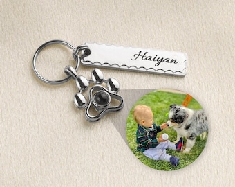 Personalized Pet Projection Photo Keychain, Custom Pet Name and Picture Keepsake, Memorial Gift for Pet Lovers
